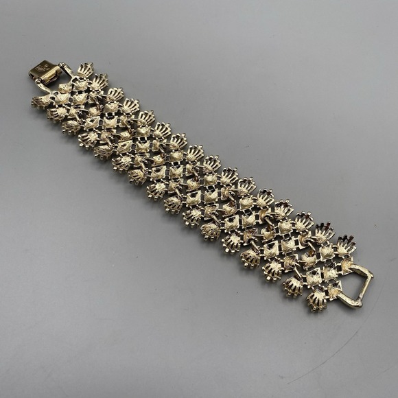 Vintage Wide Coro Pegasus Bracelet Gold Tone Fringe Edge 7.5in Panel Link Signed - Picture 5 of 7